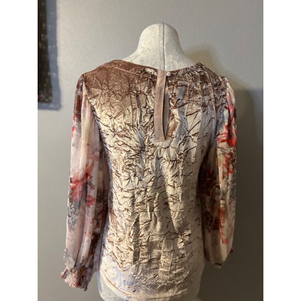 Anthropologie Meadow Rue Top XS Extra Small Pink Floral Velvet Long Sleeve - Picture 10 of 10
